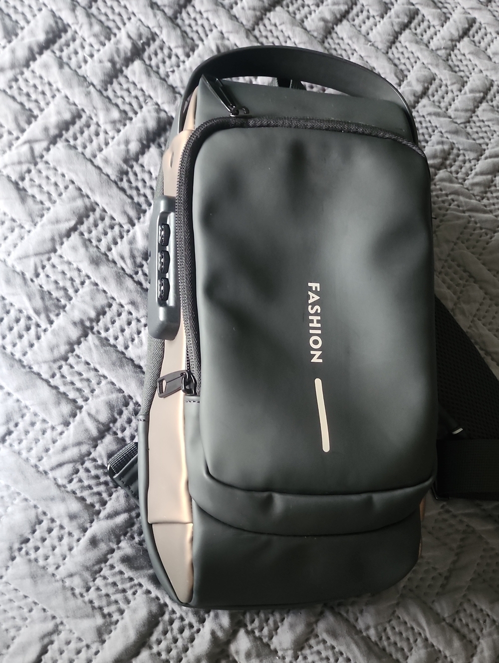FASHION Men's Black Crossbody Sling Bag with Combination Lock